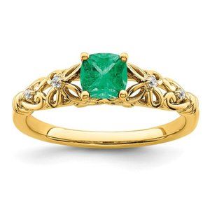 14k Yellow Gold Natural Emerald and Diamond Ring